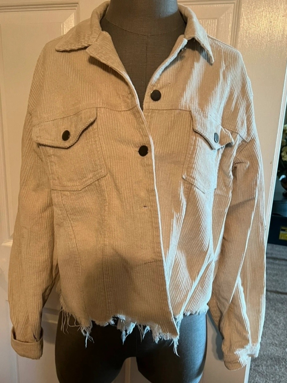 POL Beige Corduroy Button-Front Jacket
